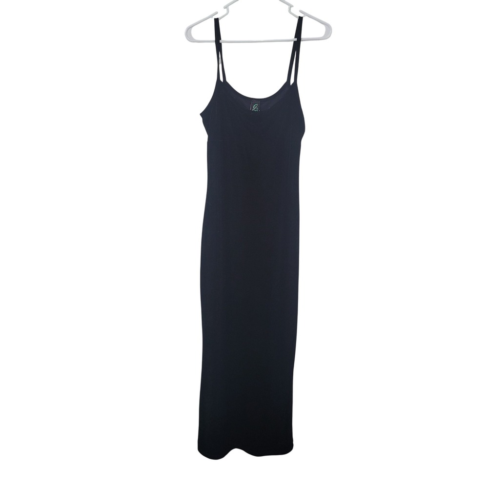 Groove Size L Maxi Dress Womens Black Velvet Spaghetti Strap Bodycon 90s Style